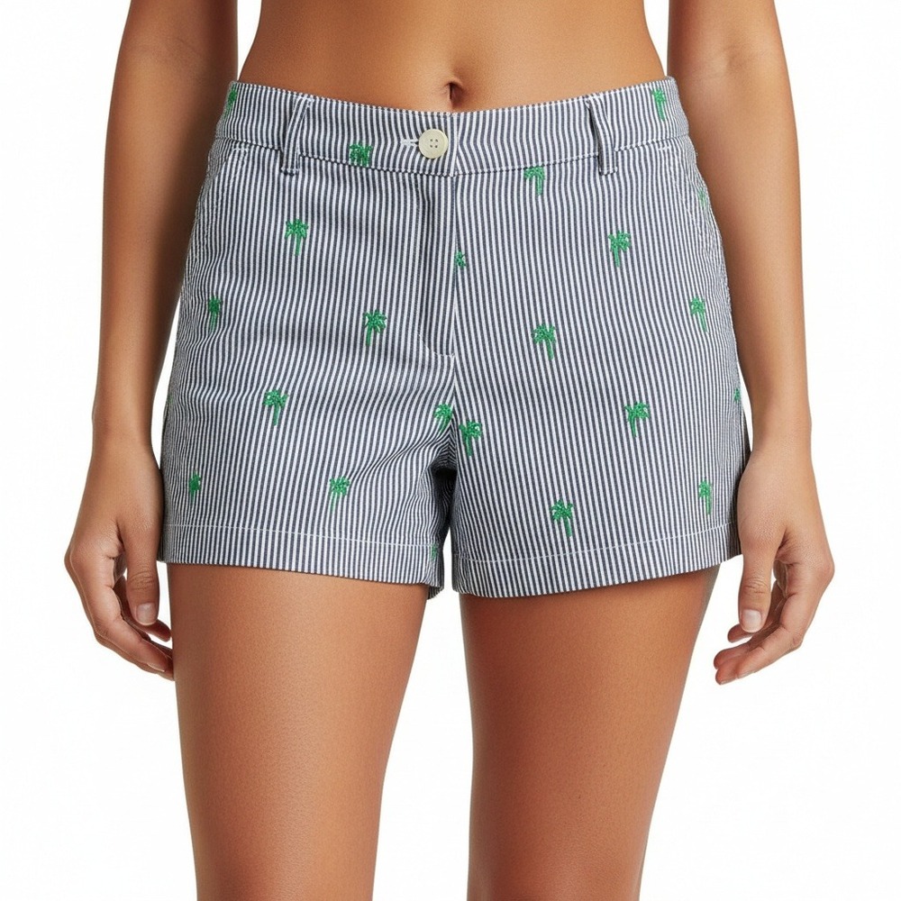 Crown & Ivy Caroline Navy Palm Tree Embroidered Summer Shorts Women's Size 4